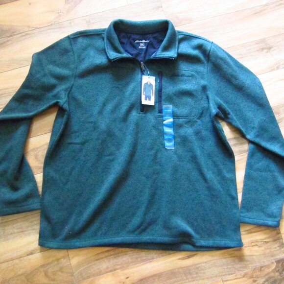 NWT- Mens Eddie Bauer Green Sweater Fleece 1/4 Zip Pullover Size 2XL - Picture 2 of 9